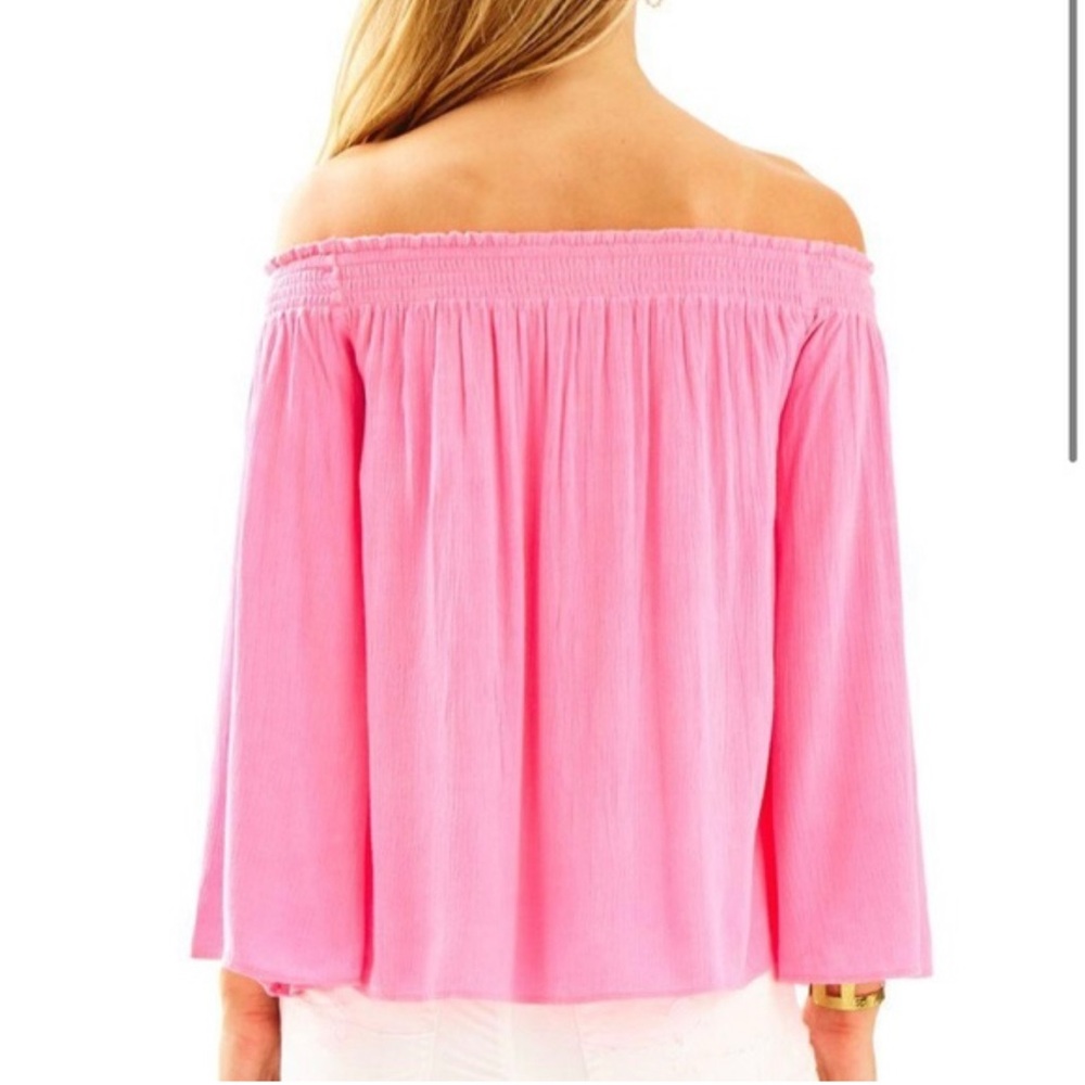 Lilly Pulitzer Pink off The Shoulder Top Blouse Summer Casual Textured Size M - Picture 2 of 9